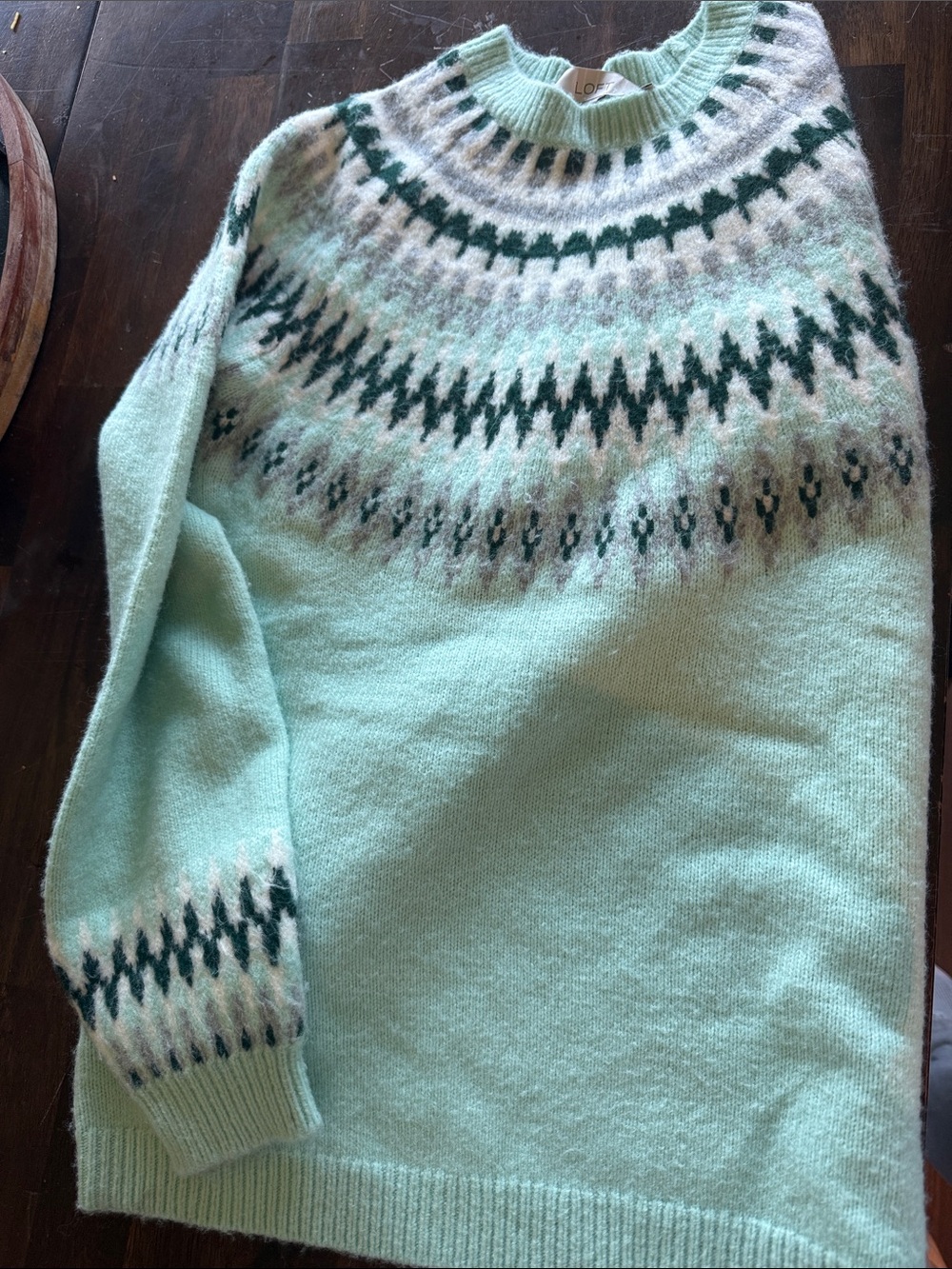 LOFT Mint Green Fair Isle Knit Crewneck Sweater